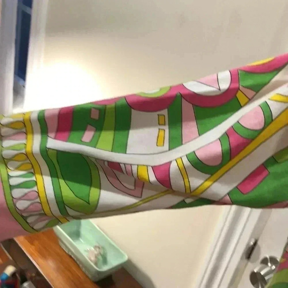 Barbara Gerwit pink, orange, white, and green geometric design dress. Size L - Picture 3 of 8